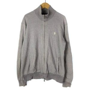 ニット カーディガン ジップアップ ワンポイント スタンドカラー グレー S