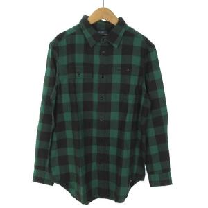 ブロックチェック ネルシャツ 長袖 コットン グリーン ブラック 緑 黒 XL