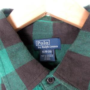 POLO RALPH LAUREN ブロックチェック ネルシャツ 長袖 コットン グリーン ブラック 緑 黒 XL