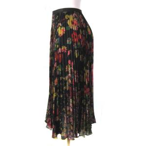 POLO RALPH LAUREN プリーツ スカート ミモレ丈 花柄 シフォン ウエストゴム ブラック 黒 XXS