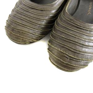 JURGEN LEHL パンプス フラットシューズ レザー ティアード カーキ 23.5cm