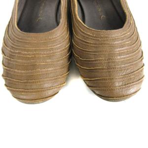 JURGEN LEHL パンプス フラットシューズ レザー ティアード ブラウン 茶 23.5cm