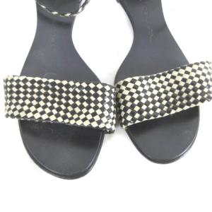 JURGEN LEHL サンダル シューズ メッシュ レザー アンクルストラップ フラット ブラック アイボリー 23.5