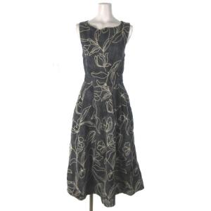 21SS DENIM LIKE FLOWER DRESS デニム ワンピース ロング フレア エンブロイダリー 花柄 インディゴ