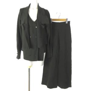 20SS ベスト付 ニット ジャケット セットアップ ワイドパンツ カーキ S F