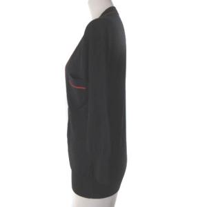 PRADA ニット カーディガン 7分袖 ウール シルク ライン 胸ポケット 薄手 ネイビー 紺 40 ECR17