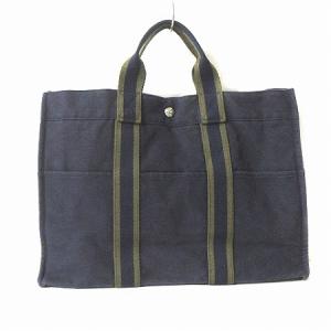 HERMES トートバッグ ハンドバッグ フールトゥ MM コットン 紺 ネイビー カーキ 鞄 ECR17 AA