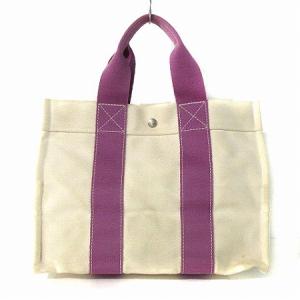 HERMES トートバッグ ハンドバッグ フールトゥ キャンバス コットン アイボリー パープル 鞄 ECR17 AA