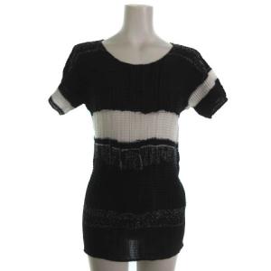 プリーツ カットソー シフォン 半袖 ブラック ホワイト