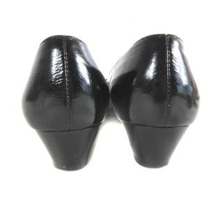Salvatore Ferragamo ヴァラリボン パンプス シューズ パテント ローヒール ブラック 6.5 24cm ECR17