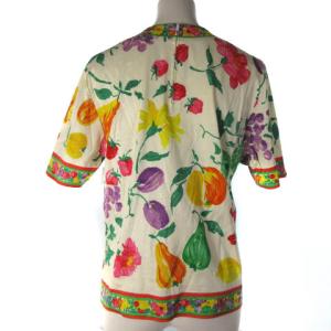 LEONARD カットソー Vネック 花柄 フルーツ柄 半袖 オフホワイト L ECR17