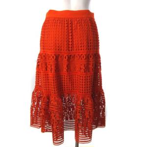 DIANE von FURSTENBERG スカート 膝丈 総レース 2 オレンジ ECR17