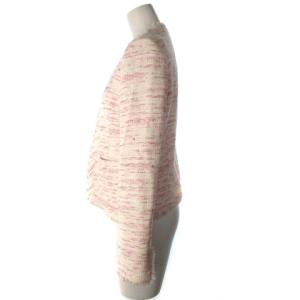 ANAYI ツイード ジャケット ノーカラージャケット フリンジ ピンク 38 ECR17