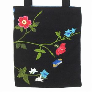 D&G トートバッグ 刺繍 花柄 ウール 黒 ブラック 鞄 ECR17