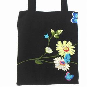 D&G トートバッグ 刺繍 花柄 ウール 黒 ブラック 鞄 ECR17