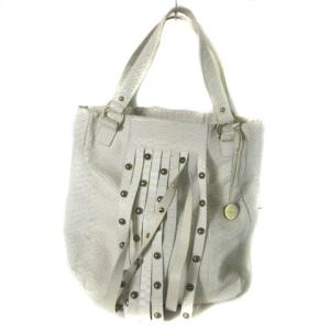 トートバッグ ショルダーバッグ パイソン柄 レザー スタッズ フリンジ アイボリー ECR17