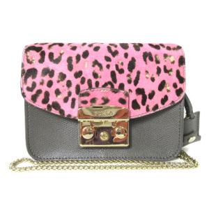 メトロポリス チェーン ショルダーバッグ クロスボディ ハラコ レオパード ヒョウ柄 フラップ バッグ ゴールド金具 ピンク