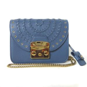 メトロポリス 編み込み チェーン ショルダーバッグ クロスボディ フラップ バッグ ゴールド金具 ブルー