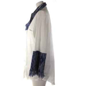 GIORGIO ARMANI シャツ ブラウス 長袖 ニットドッキング フリンジ ホワイト ネイビー 38 ECR17