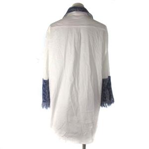 GIORGIO ARMANI シャツ ブラウス 長袖 ニットドッキング フリンジ ホワイト ネイビー 38 ECR17