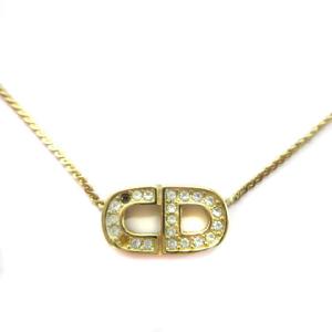 ヴィンテージ ネックレス ペンダント CDロゴ ラインストーン ゴールドカラー ECR17 AA