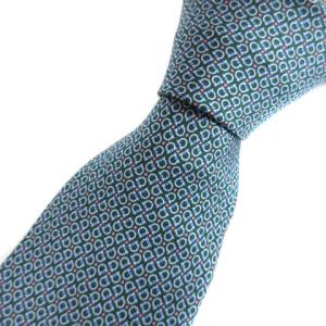 タグ付き ネクタイ ガンチーニ 総柄 シルク100％ 0731487 グリーン ブルー ECR17