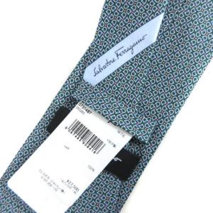 Salvatore Ferragamo タグ付き ネクタイ ガンチーニ 総柄 シルク100％ 0731487 グリーン ブルー ECR17