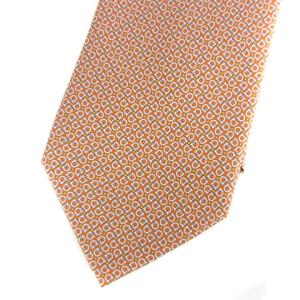 Salvatore Ferragamo タグ付き ネクタイ ガンチーニ 総柄 シルク100％ 0731486 オレンジ グレー ECR17