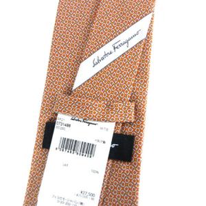 Salvatore Ferragamo タグ付き ネクタイ ガンチーニ 総柄 シルク100％ 0731486 オレンジ グレー ECR17