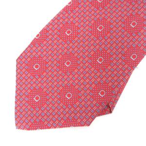 Salvatore Ferragamo タグ付き ネクタイ ガンチーニ チェック シルク100％ 0740576 赤 レッド ECR17