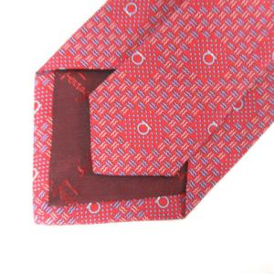 Salvatore Ferragamo タグ付き ネクタイ ガンチーニ チェック シルク100％ 0740576 赤 レッド ECR17