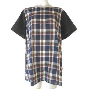 近年モデル Tシャツ カットソー チェック切替 半袖 ロールアップ 薄手 大きいサイズ ネイビー ピンク ブラック 13 XL位