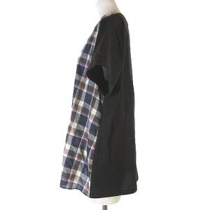 Leilian 近年モデル Tシャツ カットソー チェック切替 半袖 ロールアップ 薄手 大きいサイズ ネイビー ピンク ブラック 13 XL位