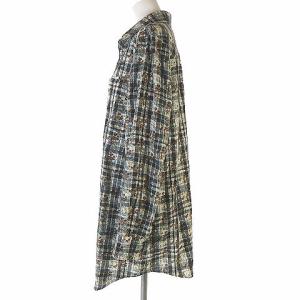 Leilian シャツ ブラウス ロング 長袖 総柄 花柄 チェック コットン 大きいサイズ 茶 ブラウン 青 ブルー 13 XL位