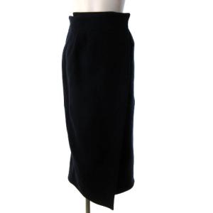 ウール タック ラップスカート ミモレ丈 ネイビー 紺 38