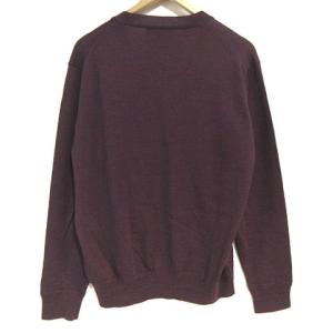 Aquascutum 近年モデル カーディガン ニット 長袖 Ｖネック ウール ロゴ刺繍 薄手 ボルドー M