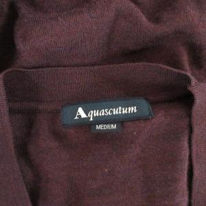 Aquascutum 近年モデル カーディガン ニット 長袖 Ｖネック ウール ロゴ刺繍 薄手 ボルドー M