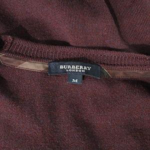 BURBERRY LONDON カーディガン ニット 長袖 Ｖネック ウール ロゴ刺繍 薄手 ボルドー M