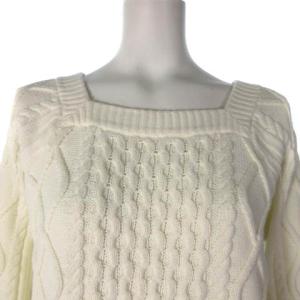 BLUE LABEL CRESTBRIDGE スプリングアランパターンニット ニット セーター 長袖 ケーブル スクエアネック 白 ホワイト 38 55N01-701