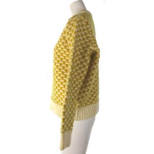 J&M DAVIDSON ニット セーター プルオーバー クルーネック 長袖 総柄 イエロー アイボリー S