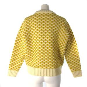 J&M DAVIDSON ニット セーター プルオーバー クルーネック 長袖 総柄 イエロー アイボリー S