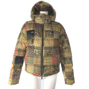 パッチワーク ダウンフィルド ダウンジャケット 花柄 チェック 2WAY ベージュ XS