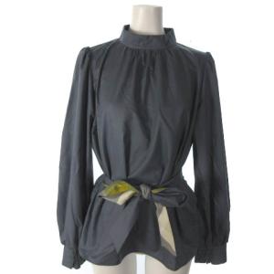 ブラウス カットソー ウエストマーク 長袖 ギャザー チャコールグレー 38