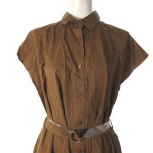 BLUE LABEL CRESTBRIDGE ロングワンピース フレンチスリーブ バックプリーツ クレストブリッジチェック ブラウン 茶 36