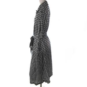 Leilian ワンピース ギンガムチェック 5分袖 ウエストマーク ネイビー 紺 13プラス 大きいサイズ