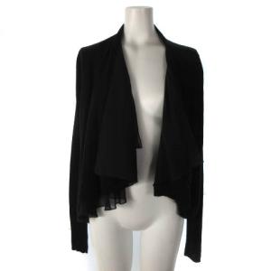 カーディガン 長袖 リブ フリル ブラック 黒 S