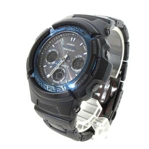 CASIO G-SHOCK 腕時計 クロノグラフ タフソーラー 電波 デジアナ 2針 AWG-100BC-1BJF 黒 ブラック 青 ブルー SM0
