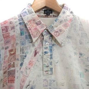 PAUL SMITH ポロシャツ カットソー 半袖 切手柄 総柄 アシメ アイボリー M SM0