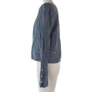 agnes b. ジャケット ノーカラー リネン100％ 麻 スナップボタン 薄手 青系 ブルー系 38 SM0