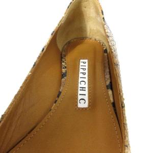 PIPPICHIC パンプス シューズ ポインテッドトゥ パイソン柄 レザー 茶 ブラウン 36 23cm